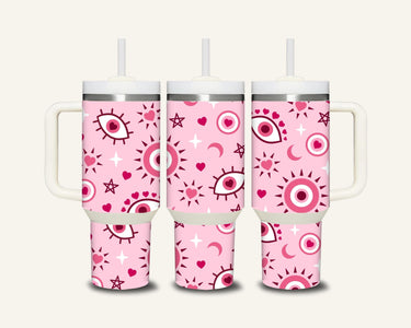 Pink Evil Eye Tumbler with Side Handle